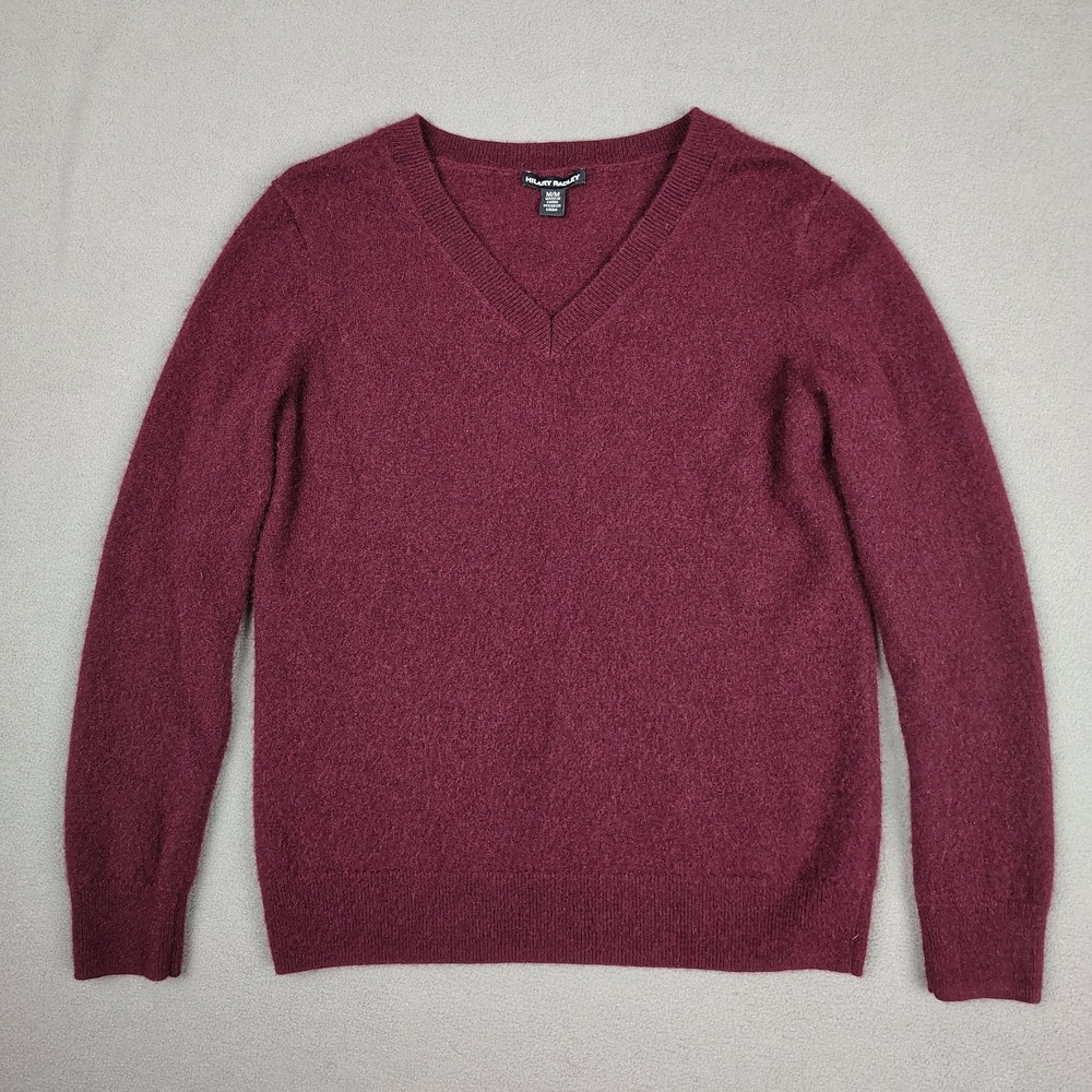 Hilary Radley 100% Cashmere Sweater Women Medium Burgundy Wine V-Neck Holiday